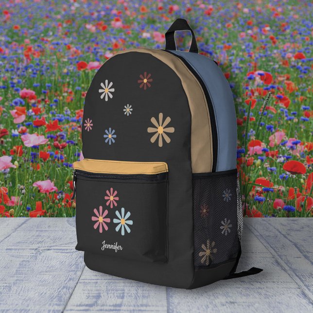 Pastel Flowers Black Backpack (Pastel Flowers Black Backpack)