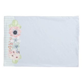 Pastel Flowers Blue Pillow Case
