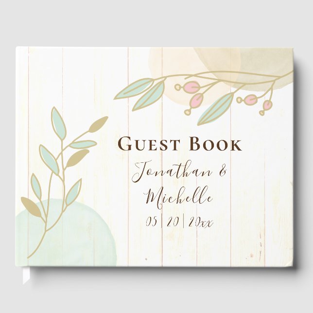 Pastel Flowers Blue Pink Gold Watercolor Guest Book (Front)