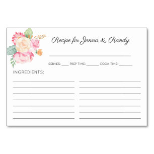 Pastel Flowers Bridal Shower Recipe Cards