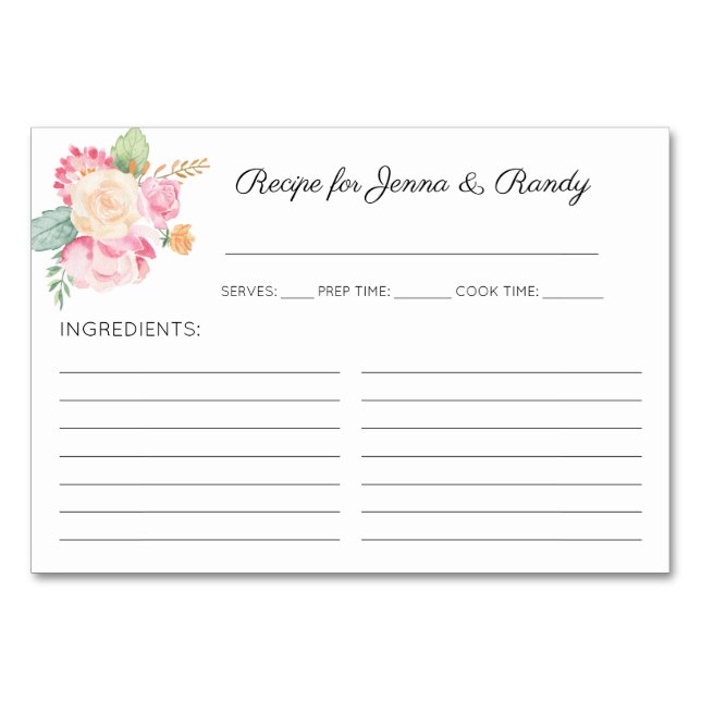 Pastel Flowers Bridal Shower Recipe Cards (Front)