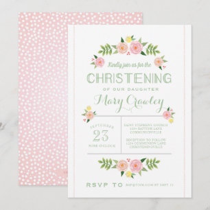 Pastel Flowers Christening Invitation