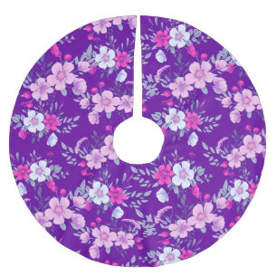 Pastel Flowers Floral Print on Elegant Purple Brushed Polyester Tree Skirt