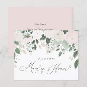 Pastel Flowers Glitter Maid of Honour Proposal Invitation