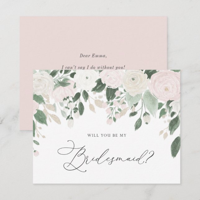 Pastel Flowers Glitter Will You Be My Bridesmaid Invitation (Front/Back)
