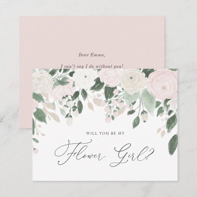 Pastel Flowers Glitter Will You Be My Flower Girl Invitation (Front/Back)