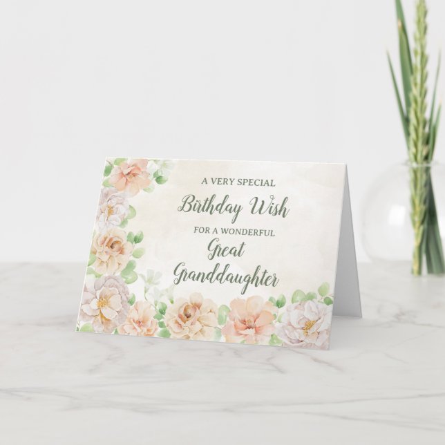 Pastel Flowers Great Granddaughter Birthday Card (Front)