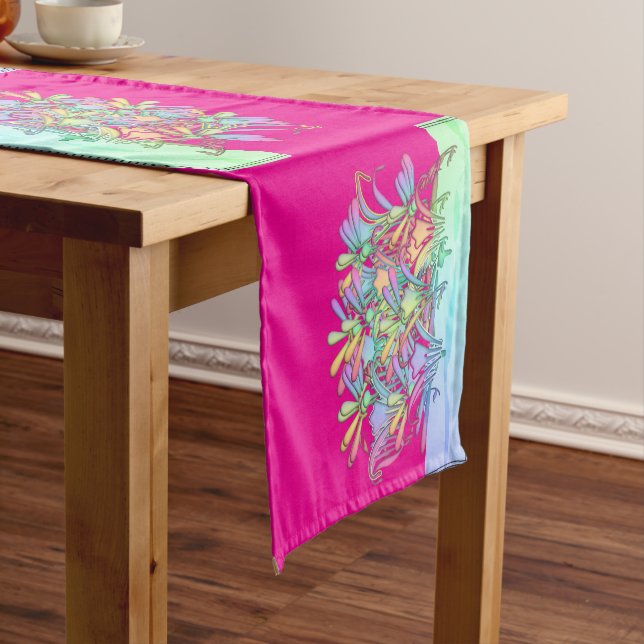 Pastel Flowers Hot Pink  Short Table Runner (In Situ)