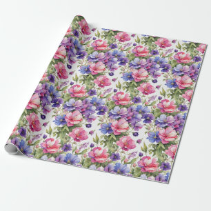 Pastel Flowers Illustration v2    Wrapping Paper