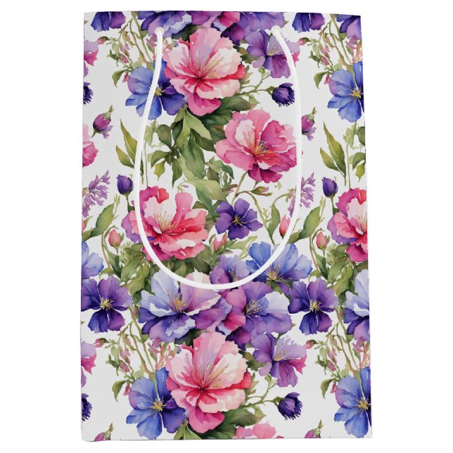 Pastel Flowers Illustration v2 |  Wrapping Paper Medium Gift Bag (Front)