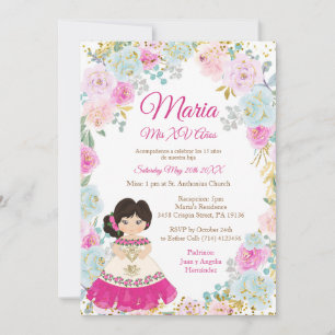 Pastel Flowers Mis XV Anos Birthday  Invitation