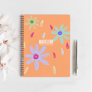 Pastel Flowers   Name Monogram   Peach Recipe Notebook