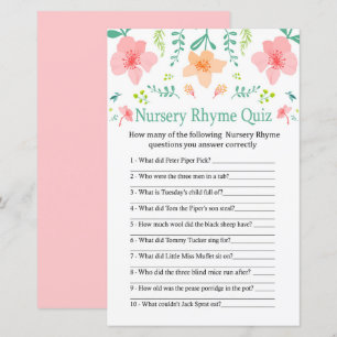 Pastel flowers Nursery Rhyme Quiz baby shower game