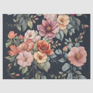 Pastel Flowers on Dark Background decoupage Tissue Paper
