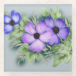 Pastel Flowers on Grey Retro Country Glass Coaster