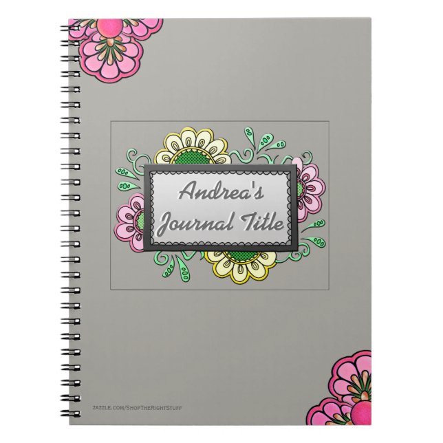 Pastel Flowers on Soft Warm Grey  (Personalised) Notebook (Front)