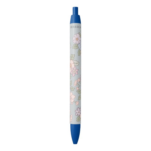 Pastel Flowers on the light blue background  Black Ink Pen (Front Vertical)