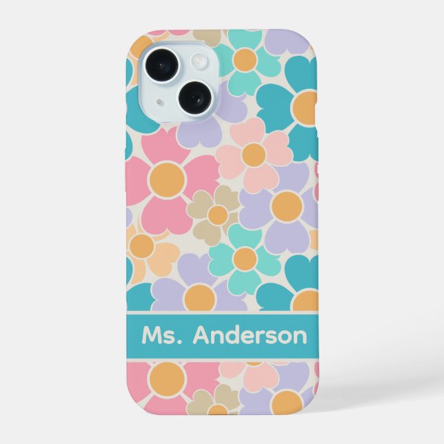 Pastel Flowers Personalised iPhone 15 Case (Back)