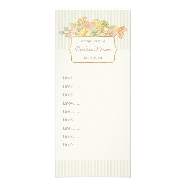 Pastel Flowers Rack Card with Faux Gold Effect (Front)