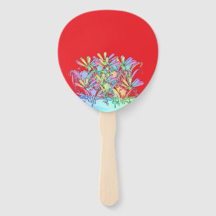 Pastel Flowers Red Hand Fan