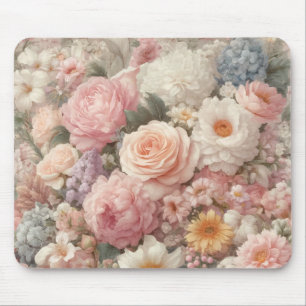 Pastel Flowers Shabby Chic Rose Floral Pattern Mouse Mat