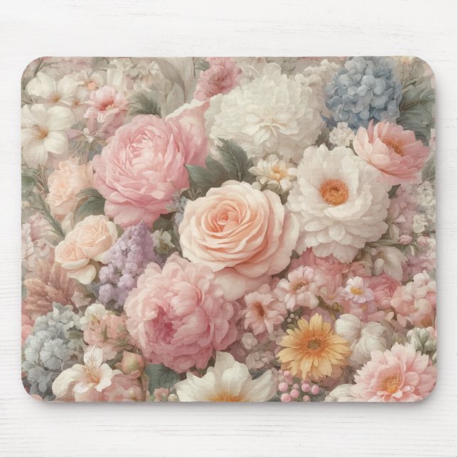 Pastel Flowers Shabby Chic Rose Floral Pattern Mouse Mat (Front)