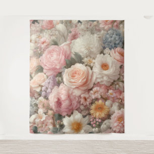 Pastel Flowers Shabby Chic Rose Floral Pattern Tapestry
