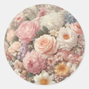 Pastel Flowers Shabby Chic Rose Floral Wedding Classic Round Sticker