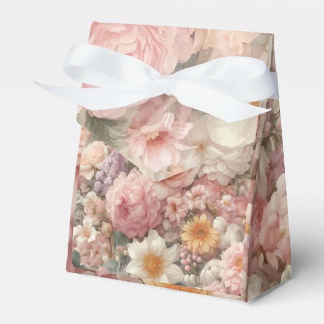 Pastel Flowers Shabby Chic Rose Floral Wedding Favour Box (Front Side)