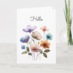 Pastel Flowers Watercolor Illustration Greeting Card