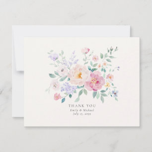 Pastel Flowers Watercolor Wedding Thank You Card