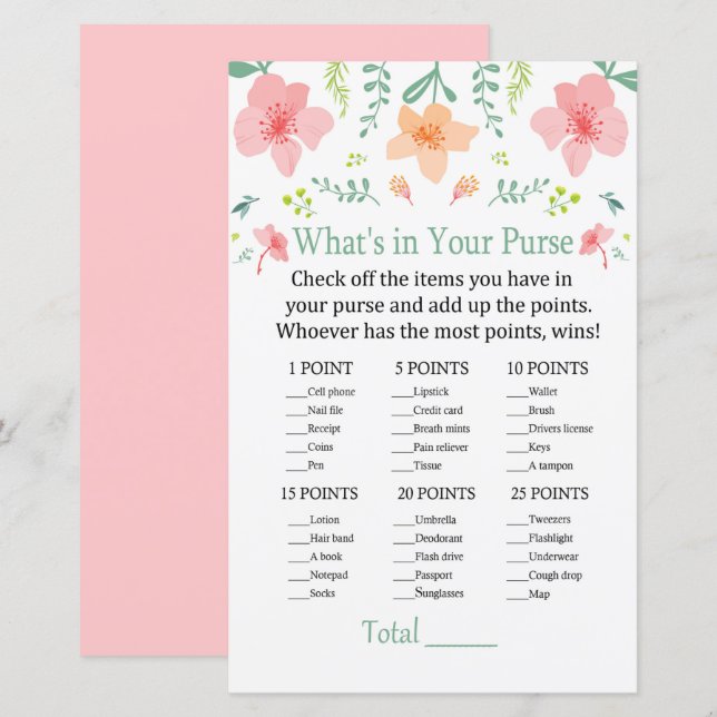 Pastel flowers What's in your purse game (Front/Back)