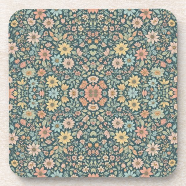 Pastel  flowers with a dark background coaster (Front)