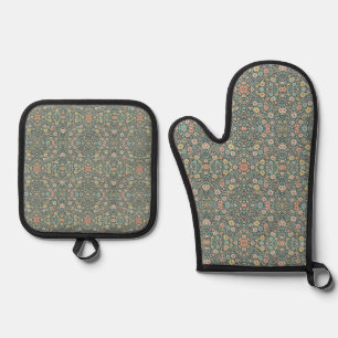 Pastel flowers with a dark background oven mitt & pot holder set