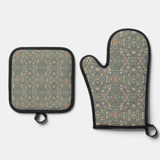 Pastel  flowers with a dark background oven mitt & pot holder set (Front)