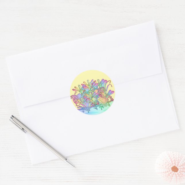 Pastel Flowers Yellow  Classic Round Sticker (Envelope)