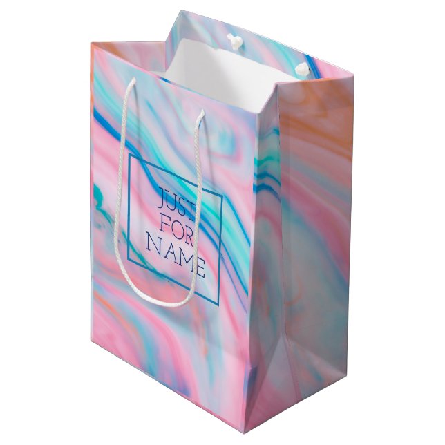 Pastel flowing colours abstract agate marble stone medium gift bag (Front Angled)