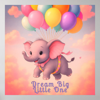 Pastel Flying Baby Elephant, Custom Nursery Poster