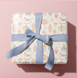 Pastel Folk Art Christmas Tree Ornaments Kids Baby Wrapping Paper