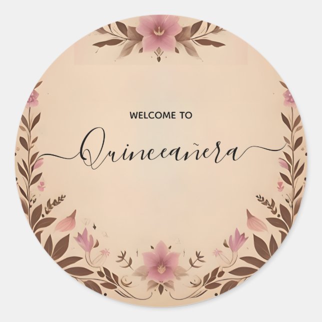 Pastel Font Dusty Glam Rose Gold Quinceanera Classic Round Sticker (Front)