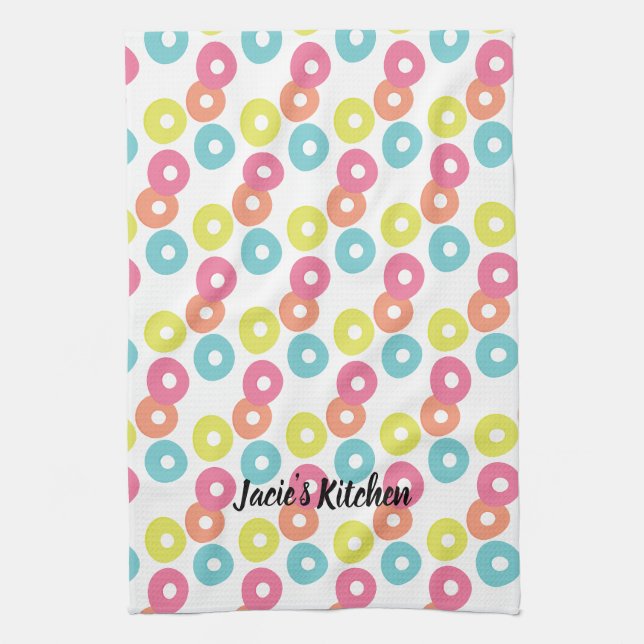 Pastel Foodie Cereal Floatie Loops Modern Tea Towel (Vertical)