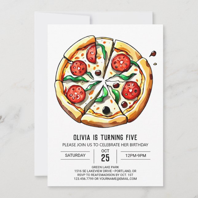Pastel Foodie Pizza Birthday Invitation (Front)