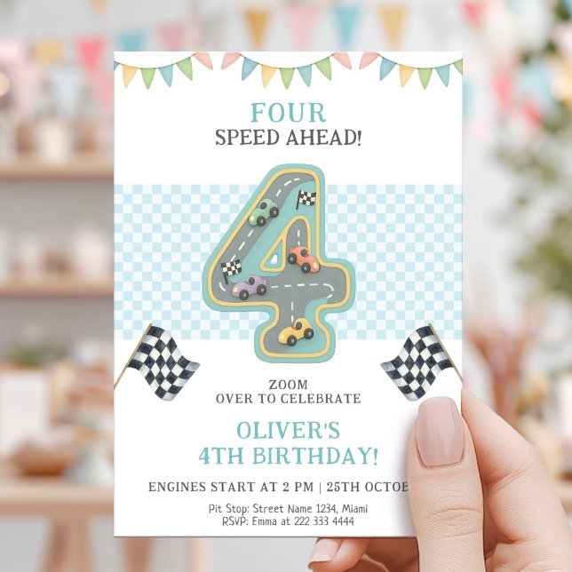 Pastel Four Speed Birthday Race Invitation (Creator Uploaded)