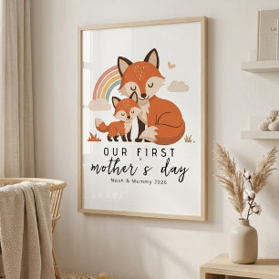 Pastel Fox Mom Baby First Mother’s Day Nursery Poster