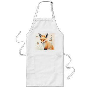 Pastel Fox With Ferns and Butterflies Long Apron