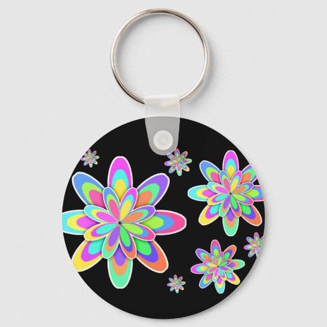 Pastel Fractal Girly Flowers Key Ring (Front)