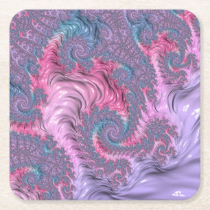 Pastel Fractal Square Paper Coaster