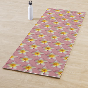 Pastel Frangipani Plumeria Flowers on Rose Gold Yoga Mat