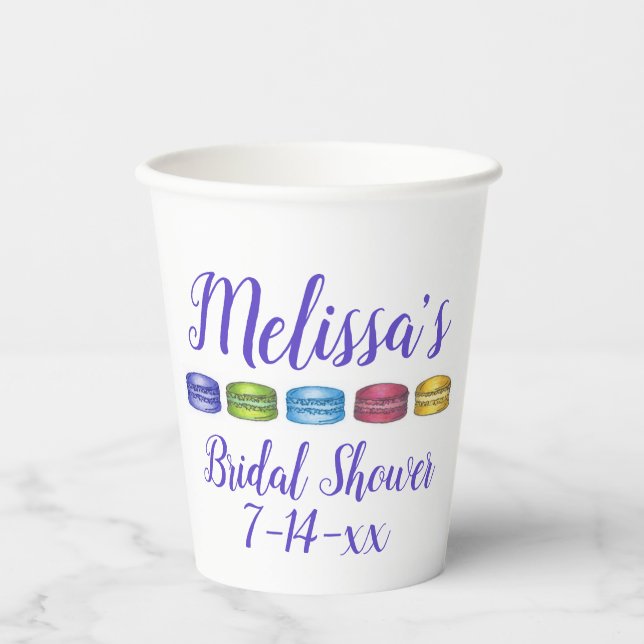 Pastel French Macaron Cookie Pastry Bridal Shower Paper Cups (Front)