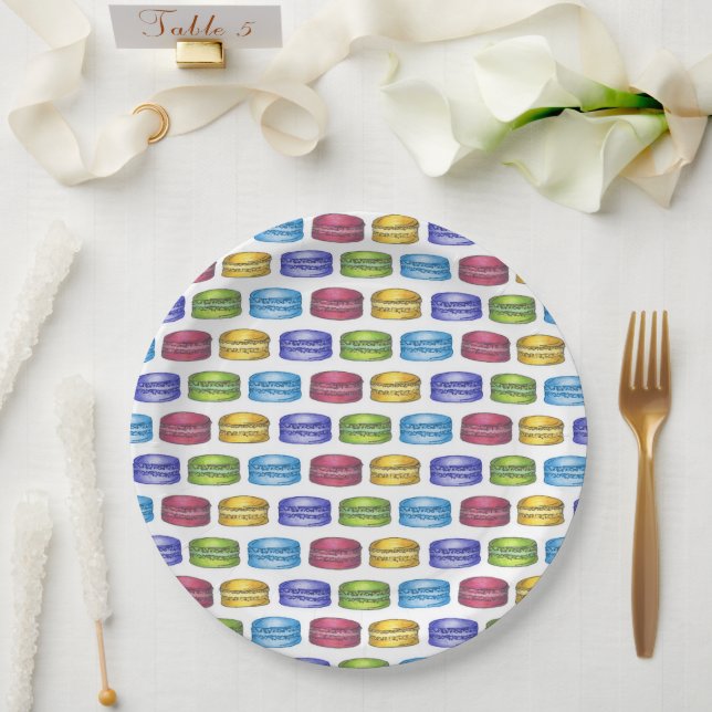Pastel French Macaron Cookie Pastry Bridal Shower Paper Plate (Wedding)